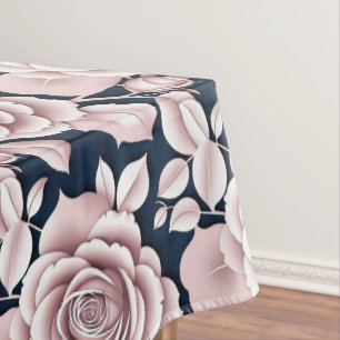 Toalha De Mesa Rosas Luxuosas Azuis Escuras Com Detalhes Brancos