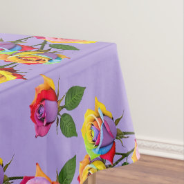 Toalha De Mesa Rosas Multicoloridas Brilhantes em Tons de Arco-Ír