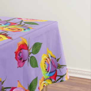 Toalha De Mesa Rosas Multicoloridas Brilhantes em Tons de Arco-Ír