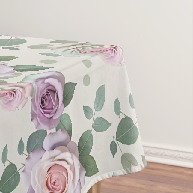 Toalha De Mesa Rosas Pastel em Tons de Lilás Menta e Bege (Posição Original)