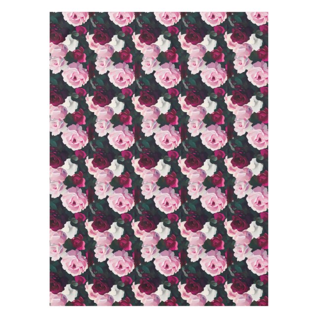 Toalha De Mesa Rosas pintadas de rosa e vermelho (Frente)
