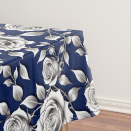 Toalha De Mesa Rosas Prateadas e Brancas