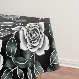 Toalha De Mesa Rosas Prateadas Metálicas Com Folhas Verde Escuro