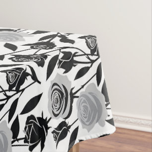 Toalha De Mesa Rosas Pretas Minimalistas Com Caules Cinza Claro
