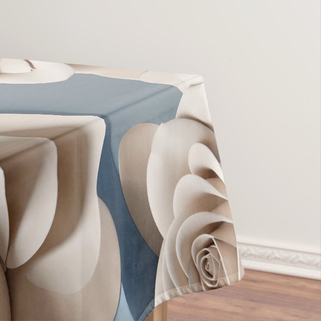 Toalha De Mesa Rosas renderizadas em 3D em tons de azul e branco (Posição Original)