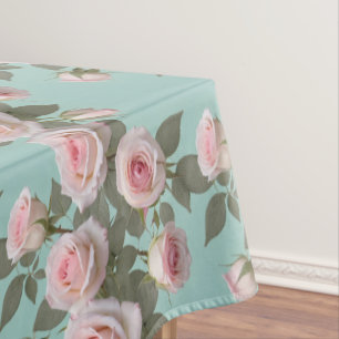 Toalha De Mesa Rosas Rosa Bebê Com Folhas Verde Salvia