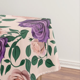 Toalha De Mesa Rosas Roxas Estilizadas Com Acentos Verdes