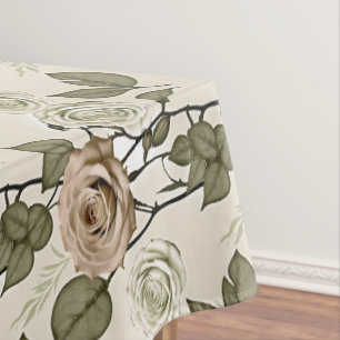 Toalha De Mesa Rosas Sépia Inspiradas em Vintage com Folhas Verde