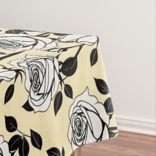 Toalha De Mesa Rosas Simples em Preto e Branco em um Estilo Gráfi