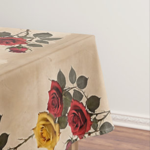 Toalha De Mesa Rosas Vermelhas e Amarelas Inspiradas em Vintage