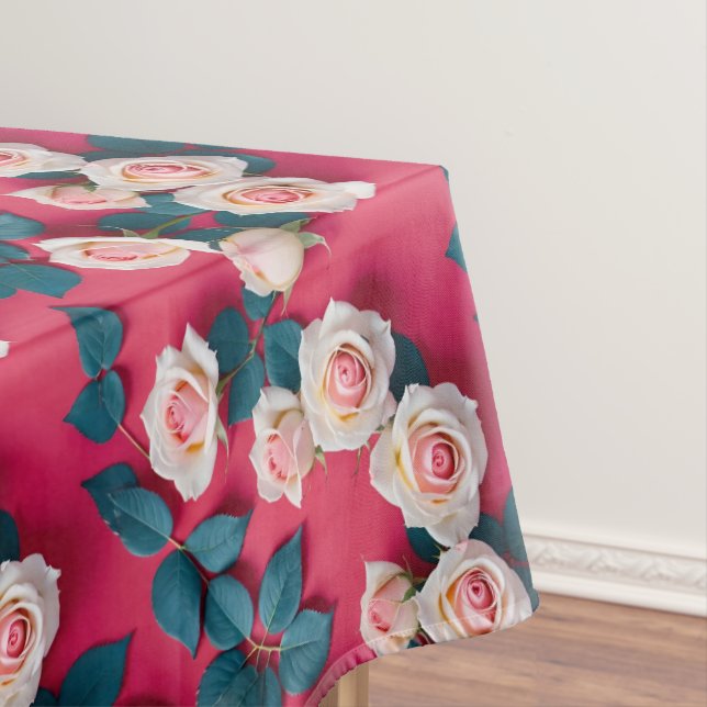 Toalha De Mesa Rosas Vermelhas E Brancas (Posição Original)