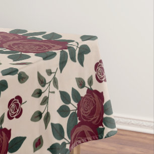 Toalha De Mesa Rosas Vermelhas Escuras Com Folhas Verdes