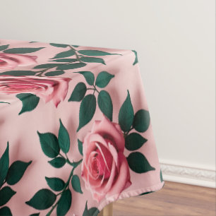 Toalha De Mesa Rosas Vermelhas Vibrantes Com Folhas Verde-Escuras