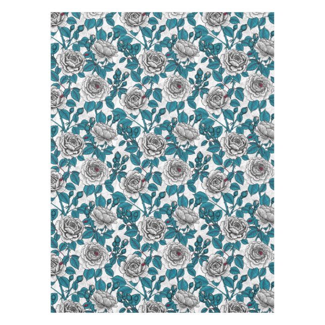 Toalha De Mesa Roseiras brancas e damascos (Frente)