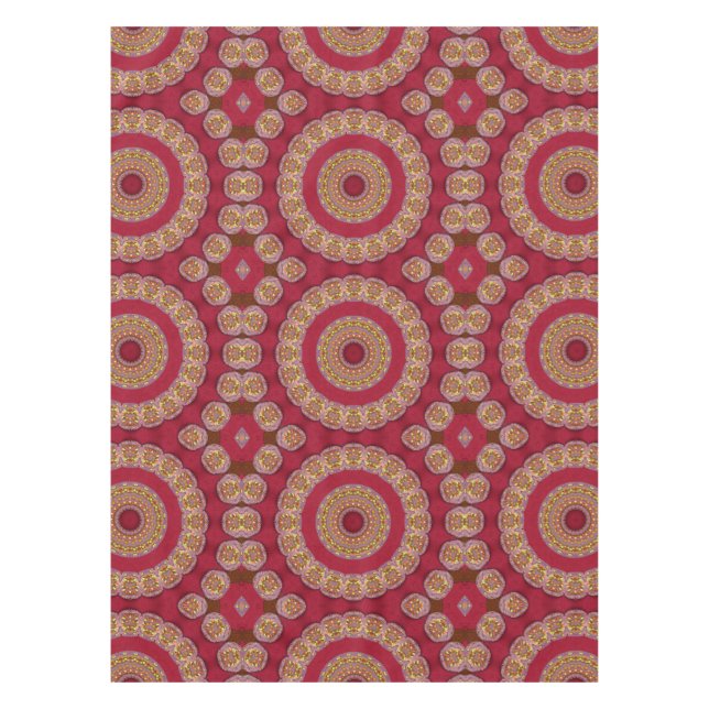 Toalha De Mesa Rosetas Amarelas Douradas Vermelhas Mandala (Frente)