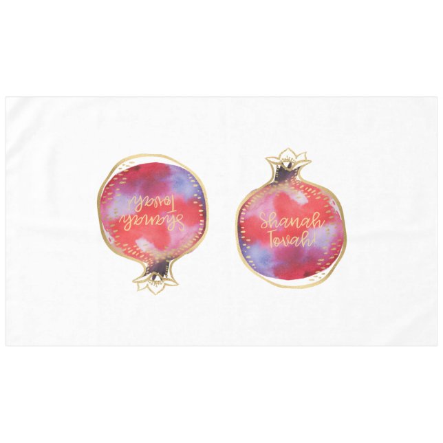Toalha De Mesa Rosh Hashanah Pomegranates Shanah Tovah White (Frente (Horizontal))