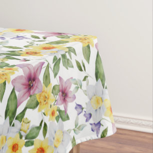 Toalha De Mesa Roxo Amarelo Branco Verde Floral Elegante Chique