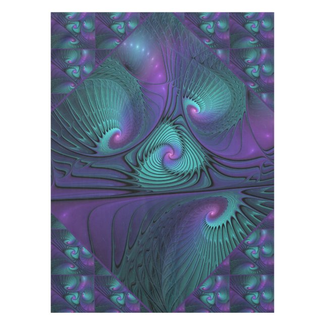 Toalha De Mesa Roxo encontra Arte Fractal abstrato Turquesa moder (Frente)