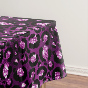 Toalha De Mesa Roxo Ombre & Preto Glam Glitter Pontos de Leopardo