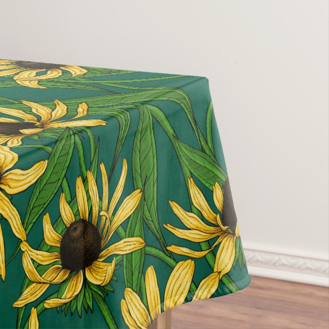 Toalha De Mesa Rudbekia amarela em verde escuro (Posição Original)