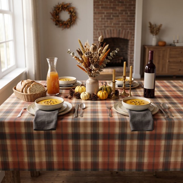 Toalha De Mesa Rustic Outono Clássico Xadrez Rust Creme Preto (Criador carregado)
