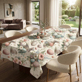 Toalha De Mesa Rustic Pastel Spring Easter Bunny Decorative Eggs 