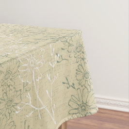 Toalha De Mesa Rustic Sage Green Daisies em fundo bege