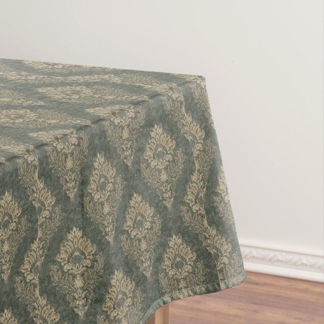Toalha De Mesa Sage e Dourado Damask (Posição Original)