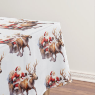 Toalha De Mesa Santa Clause com uma rena puxando seu trenó