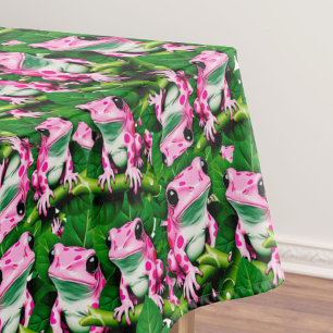 Toalha De Mesa Sapo Rosa No Padrão De Folha Verde Design
