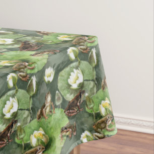Toalha De Mesa Sapos de água verde e branca, impermeabilização