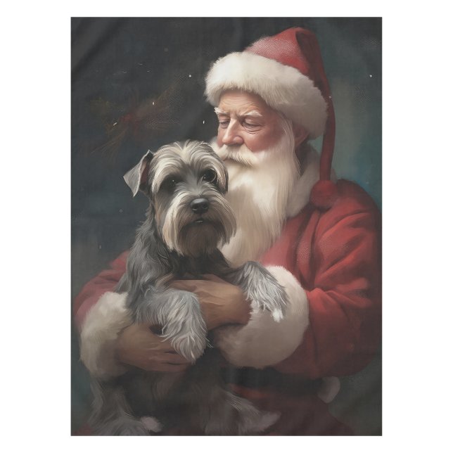 Toalha De Mesa Schnauzer Com Papai Noel Natal Festivo (Frente)