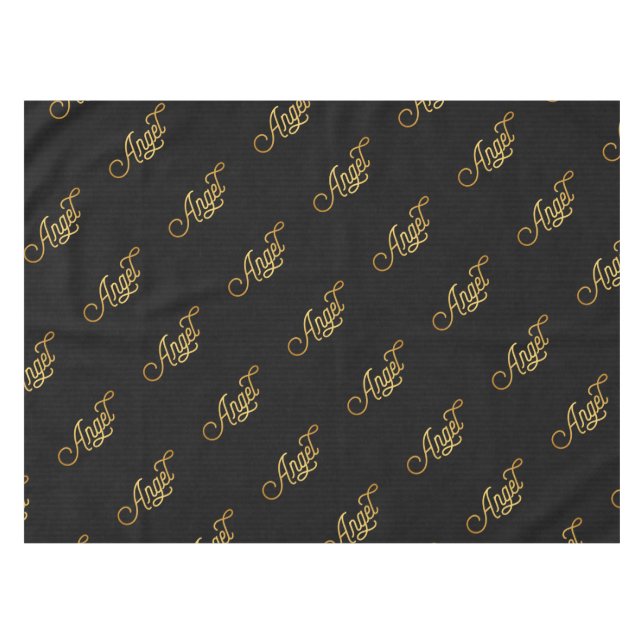 Toalha De Mesa Script Elegante Personalizado Anjo Dourado Preto (Frente (Horizontal))