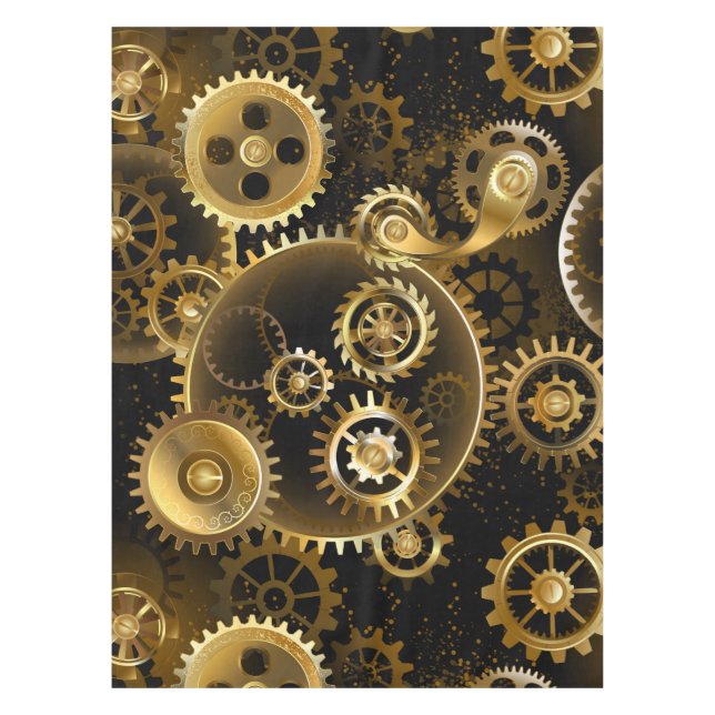 Toalha De Mesa Seamless Steampunk Brass Gears (Frente)