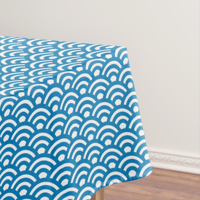 Toalha De Mesa Seigaiha, Ondas, Japonês, Azul e Branco (Posição Original)