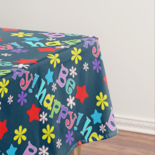 Toalha De Mesa Seja feliz por flores, estrelas de texto chá de f