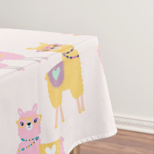 Toalha De Mesa Sem Drama Llama Padrão Amarelo Cor-de-Rosa Bonito