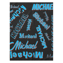 Toalha De Mesa Seu nome é padrão monograma azul preto