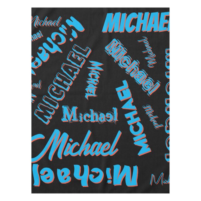 Toalha De Mesa Seu nome é padrão monograma azul preto (Frente)