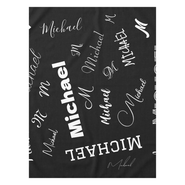 Toalha De Mesa Seu nome e padrão personalizado de monograma preto (Frente)