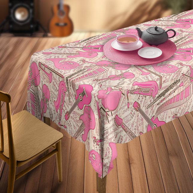 Toalha De Mesa Sheet Music and Instruments Pink/Ivory ID481 (Criador carregado)