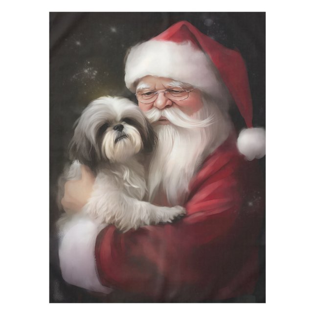 Toalha De Mesa Shih Tzu Com Papai Noel Natal Festivo (Frente)