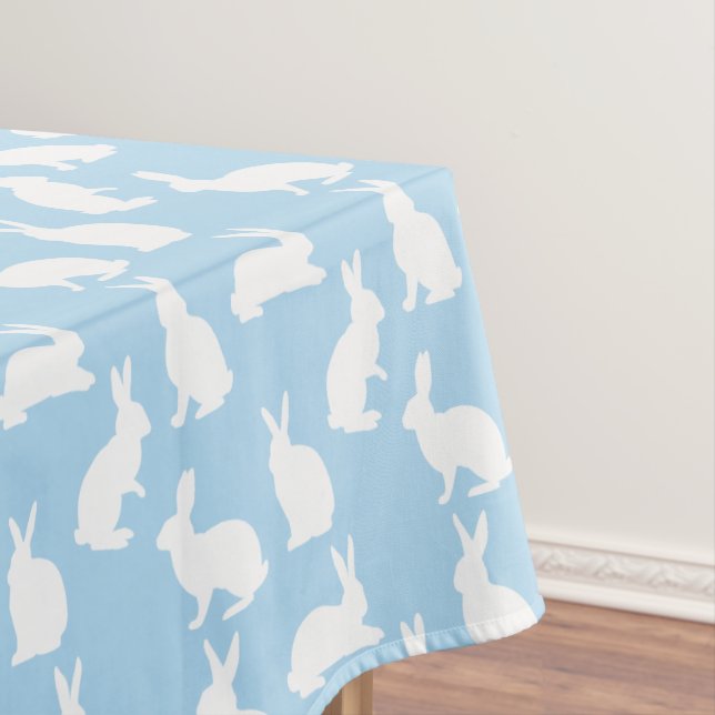 Toalha De Mesa Silhuetas de Coelho Fofo em Padrão Azul de Páscoa (Posição Original)