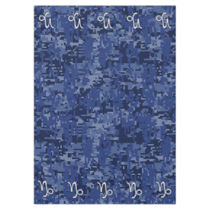 Toalha De Mesa Silver Capricórnio Zodiac Símbolo Azul Camuflage