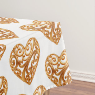 Toalha De Mesa Símbolo de Amor do Coração Dourado Atemporal