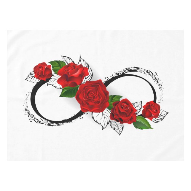 Toalha De Mesa Símbolo do Infinito com Rosas Vermelhas (Frente (Horizontal))