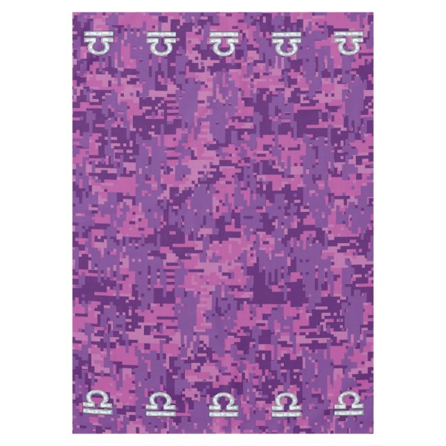 Toalha De Mesa Símbolo Libra na Camo Digital Fuchsia (Frente)