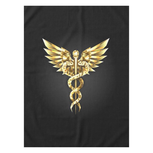 Toalha De Mesa Símbolo Poligonal Dourado Caduceus (Frente)