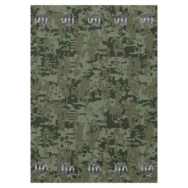 Toalha De Mesa Símbolo Virgo Zodiac na Camo Digital Woodland (Frente)