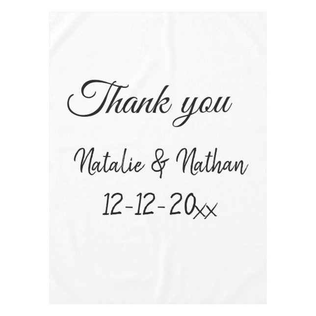 Toalha De Mesa Simple minimal thank you couple name text date cus (Frente)
